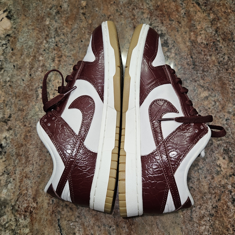 Nike Dunks Low Lx White and Burgundy Sneakers Glossy Dark Team Red Croc Size 9 - Picture 8 of 12